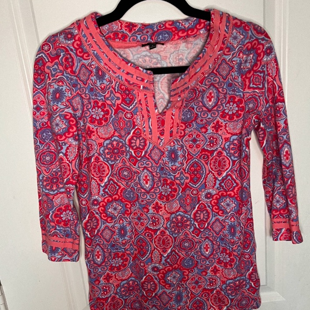 Talbots Pink and Blue Graphic Tunic with Relaxed Fit